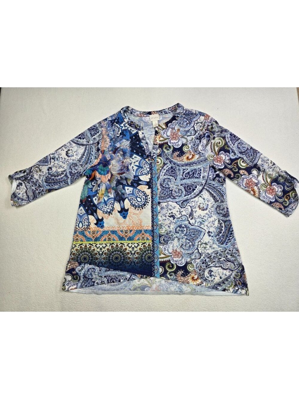 Chicos Womens 1 Medium Paisley Print Tunic Top V Neck